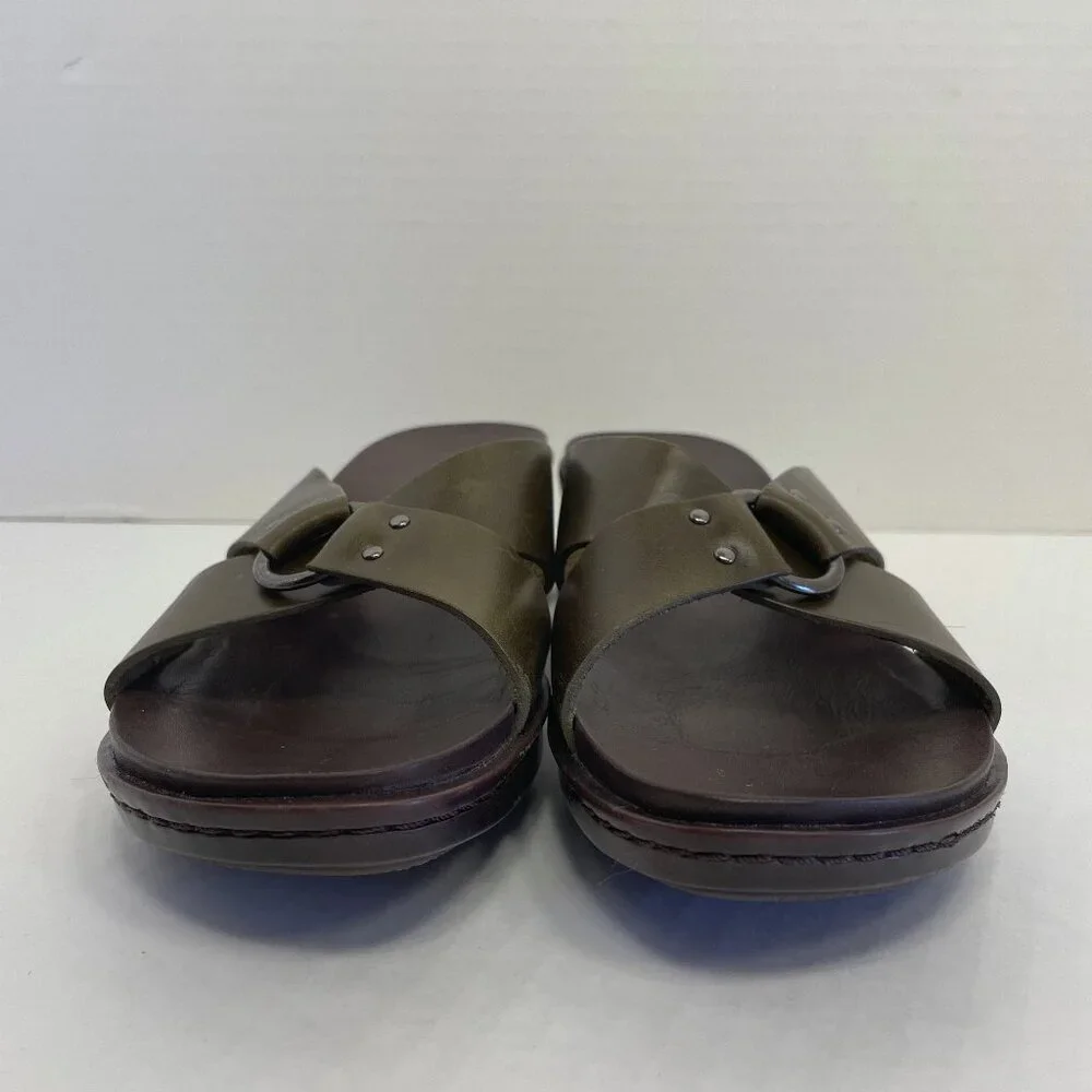 Timberland Sandals Women’s Sz 7.5 Olive Green Leather Strap Slides Smart Comfort